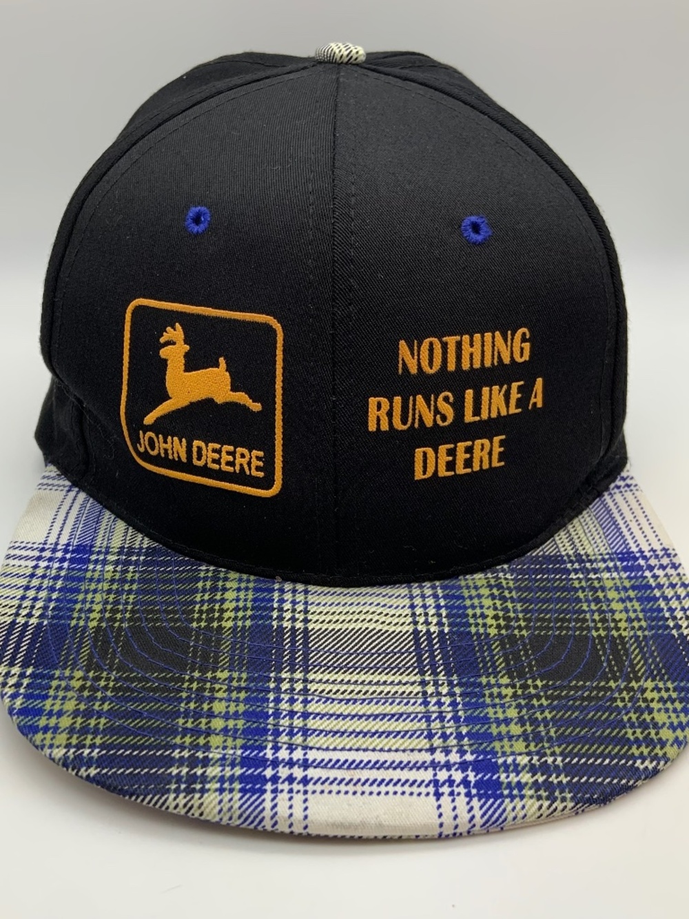 Vintage John Deere 'Nothing Runs Like A Deere' Retro Plaid Snapback Hat
